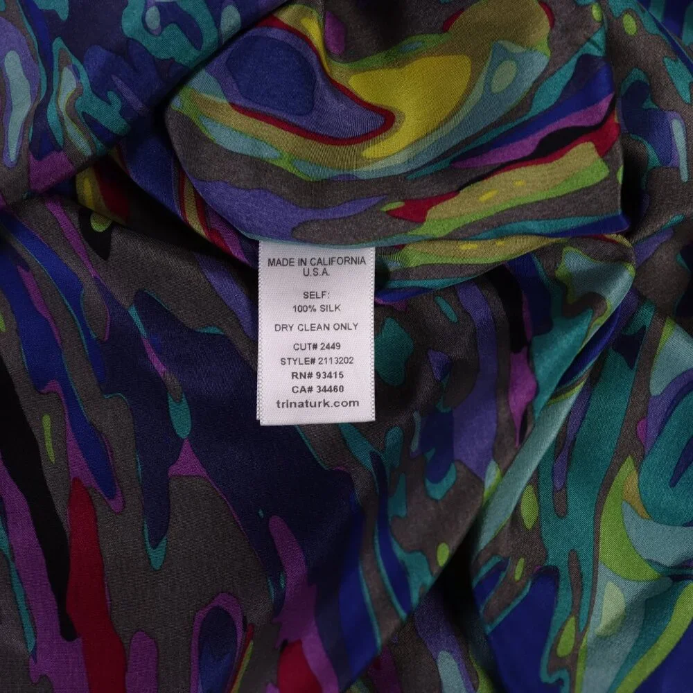 Trina Turk Top Womens P Blue Multicolor V Neck Abstract 100% Silk Blouse - Picture 6 of 10